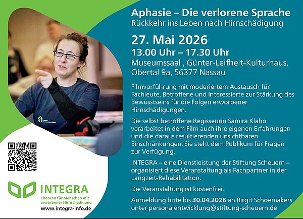 Flyer für eine Filmvorführung über die Rückkehr ins Leben nach Hirnschädigung. 